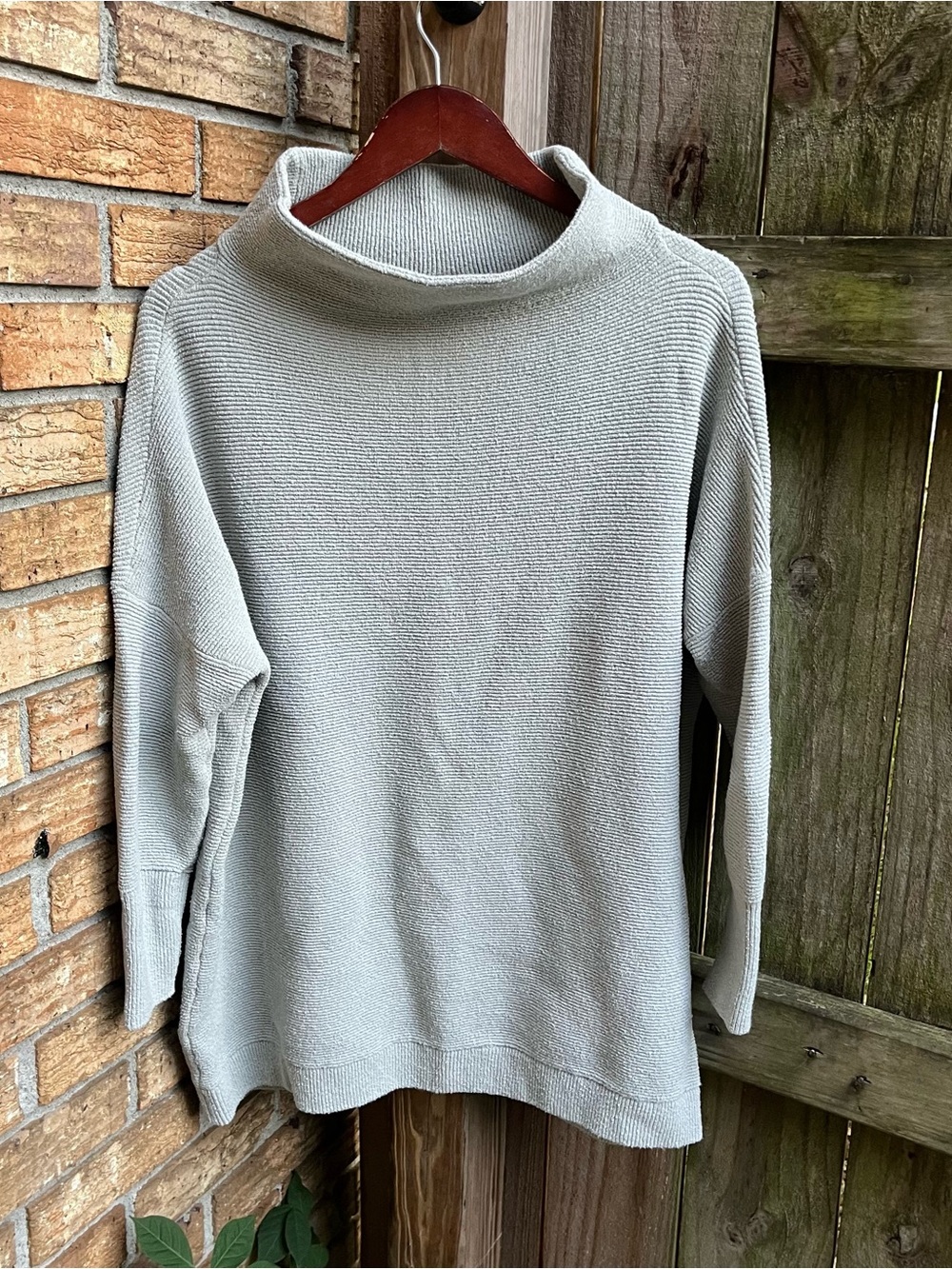 Free People Light Gray Funnel Neck Pullover